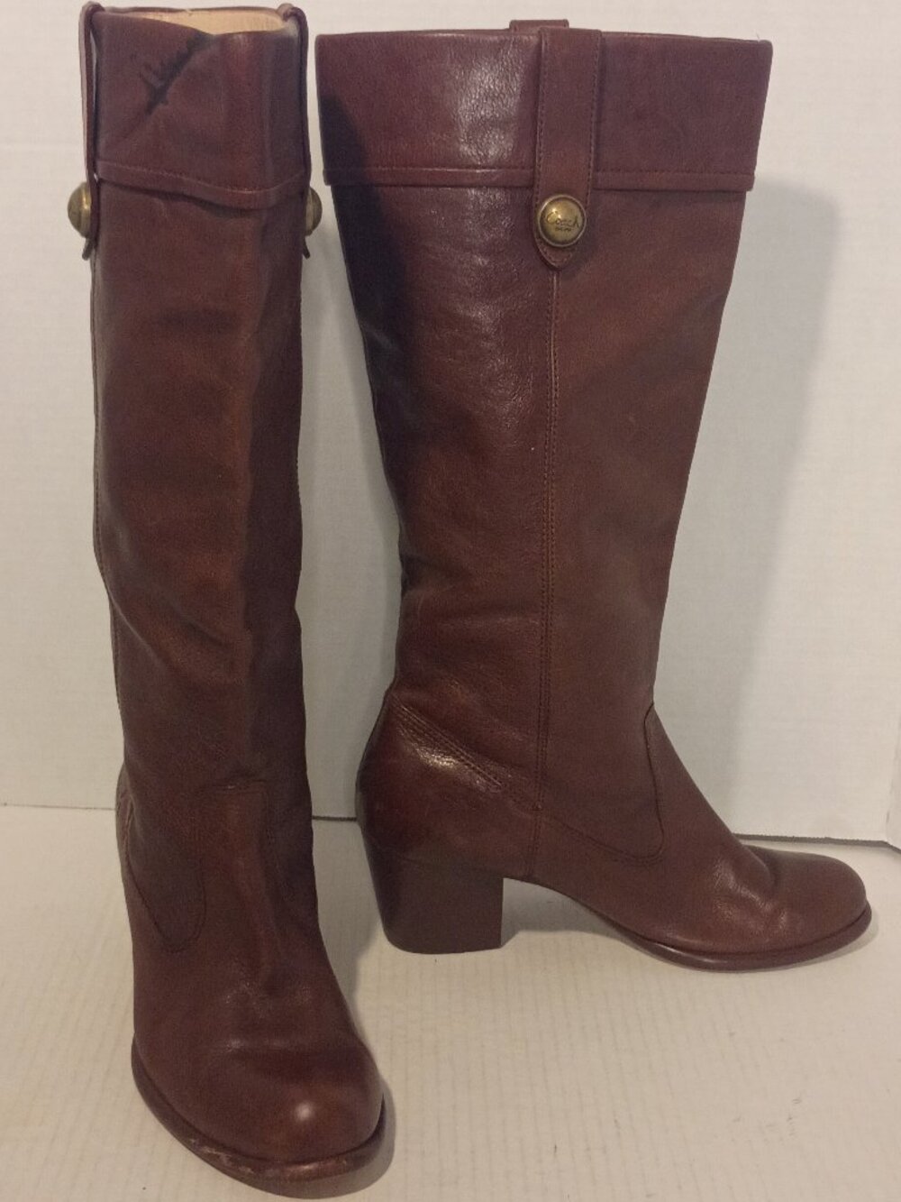 COACH "Fayth" Sz 8B Whiskey Leather Equestrian-Style Pull-on Boots 2" Heels